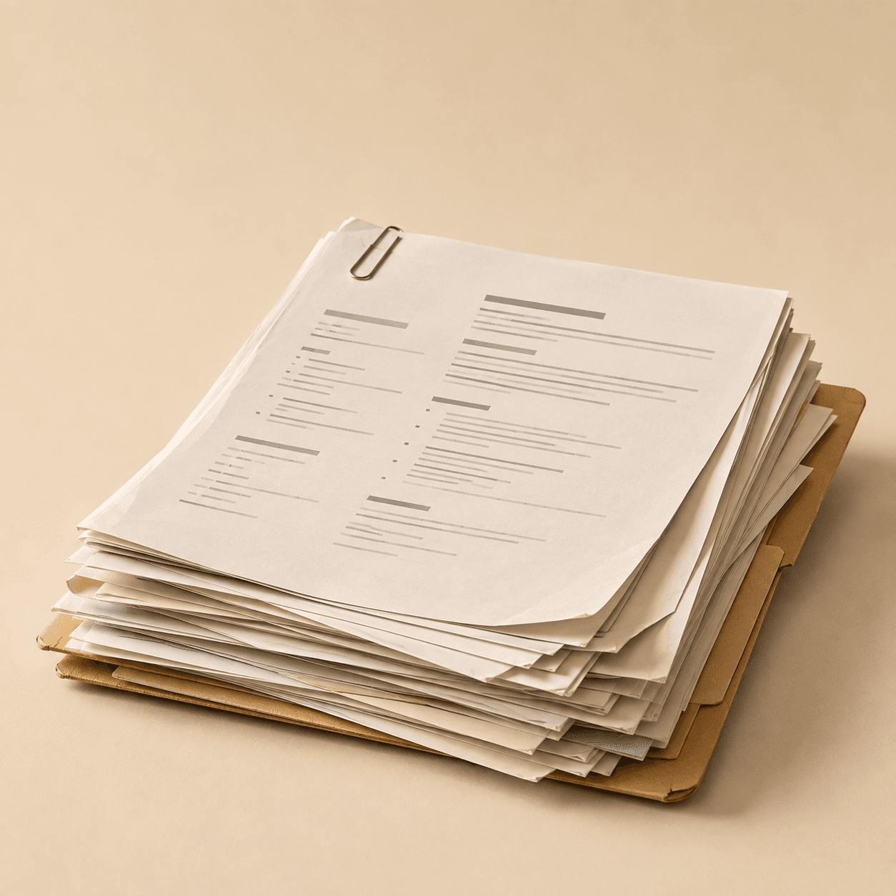 A thick stack of printed CVs in a paper folder
